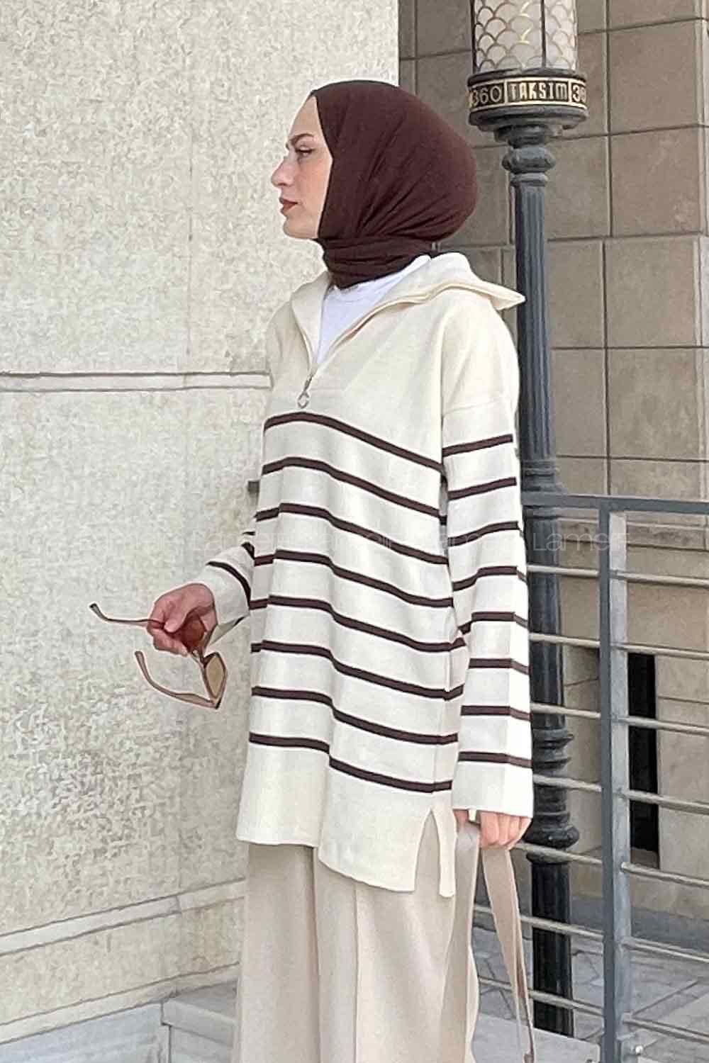 Bitter Brown Choker Neck Long Arm Jumper