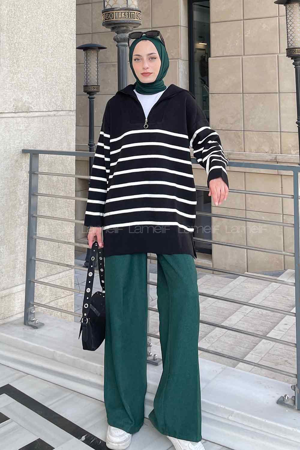 Black Choker Neck Long Arm Jumper