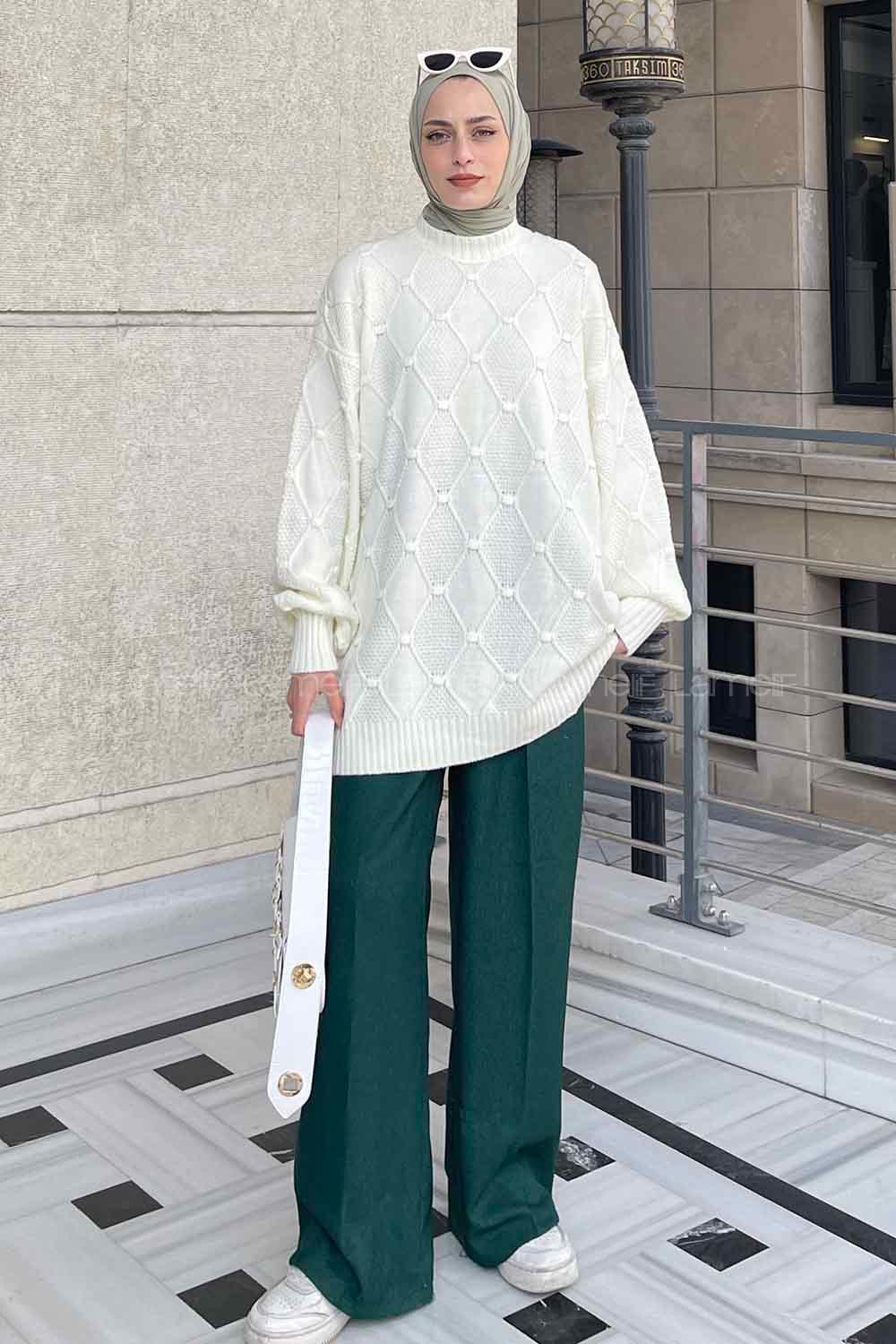 Ecru Turtle Neck Balloon Sleeve Arm Jumper