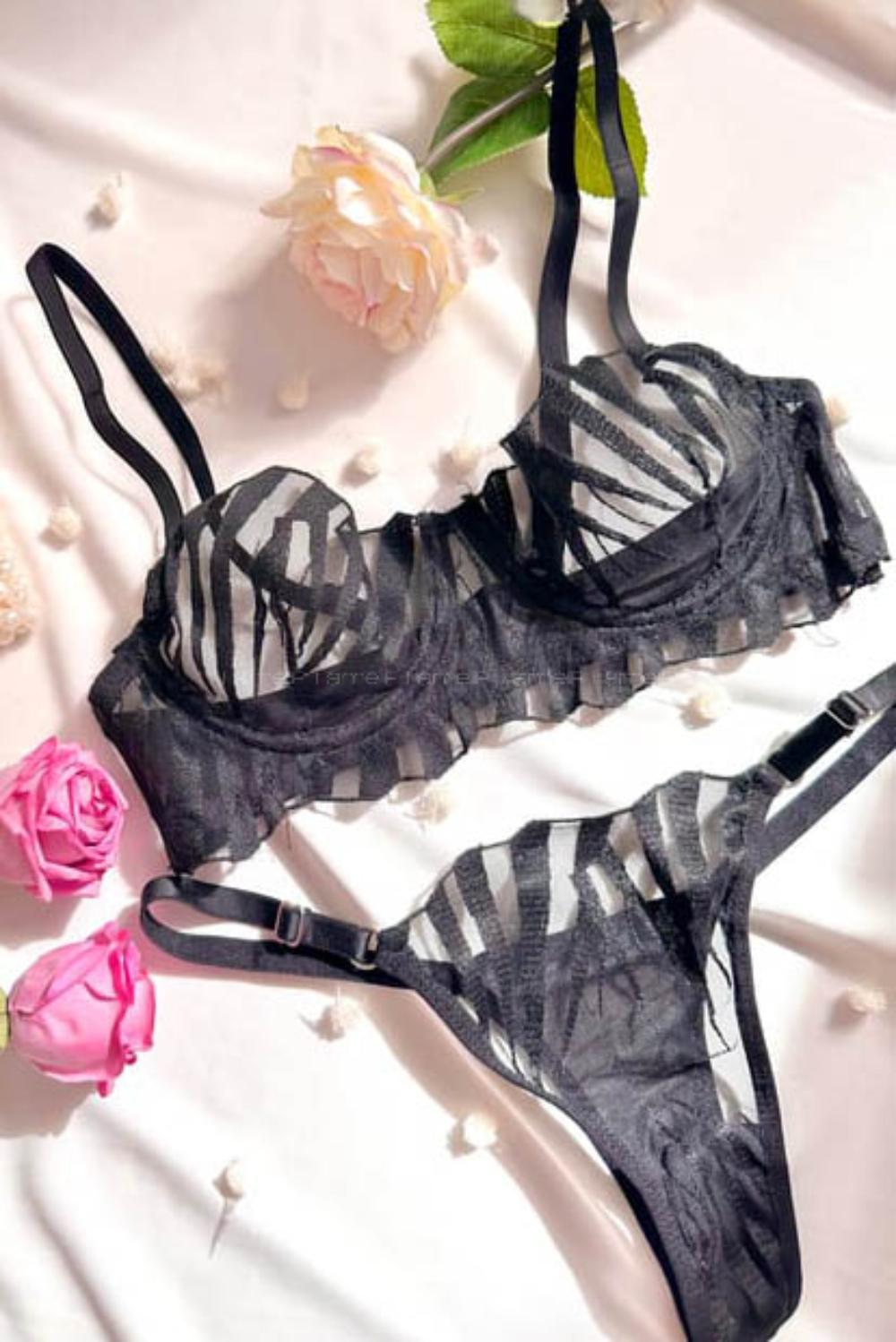 Lamelif Zebra Bra Tül Takım