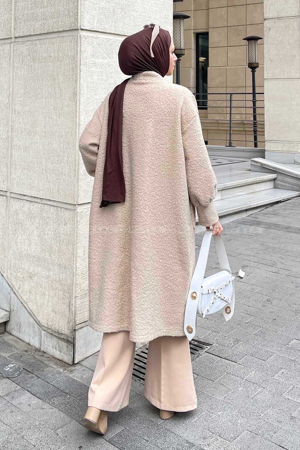 Stone Scarf Neck Balloon Sleeve Arm Stamp Fabric Coat