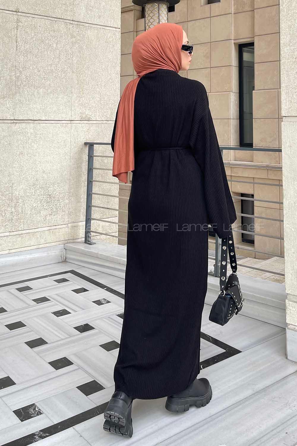 Black Normal Neck Wool Acrylic Unprinted Dresess