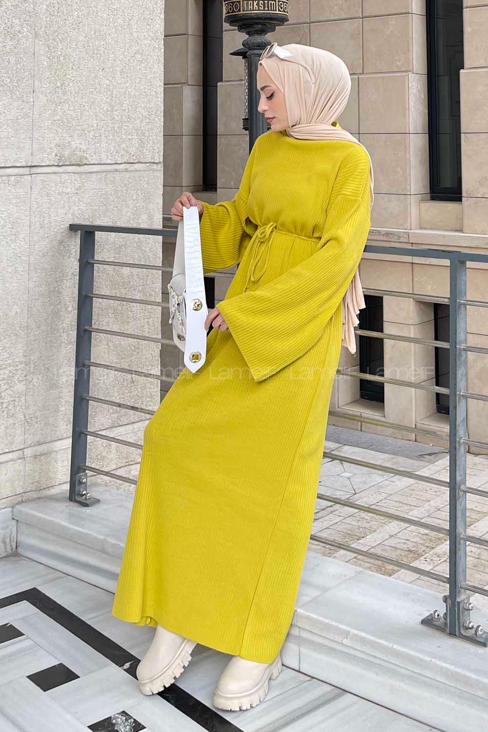 Oil Green Normal Neck Wool Acrylic Unprinted Dresess