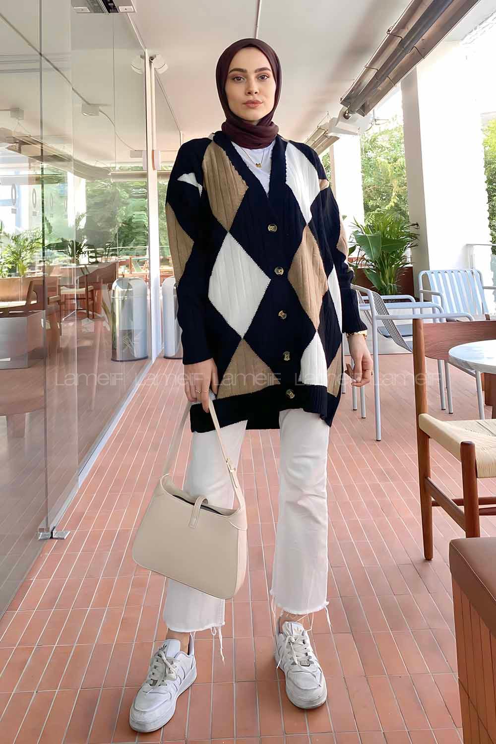 Black V Neck Long Arm Wool Knitwear Cardigan