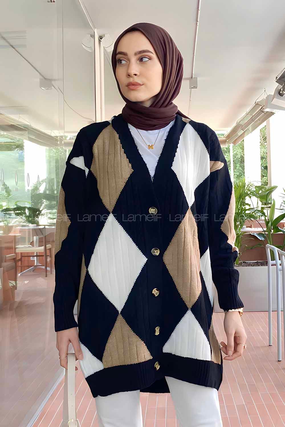 Black V Neck Long Arm Wool Knitwear Cardigan
