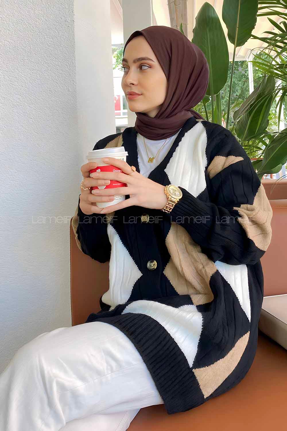 Black V Neck Long Arm Wool Knitwear Cardigan