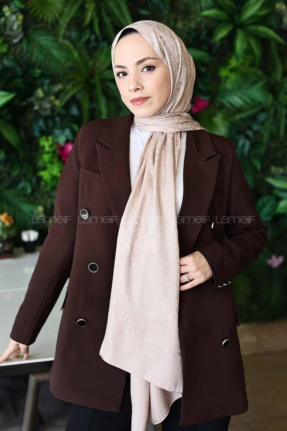 Lamelif LSY Desen Jakar Serisi Şal Koyu Taş