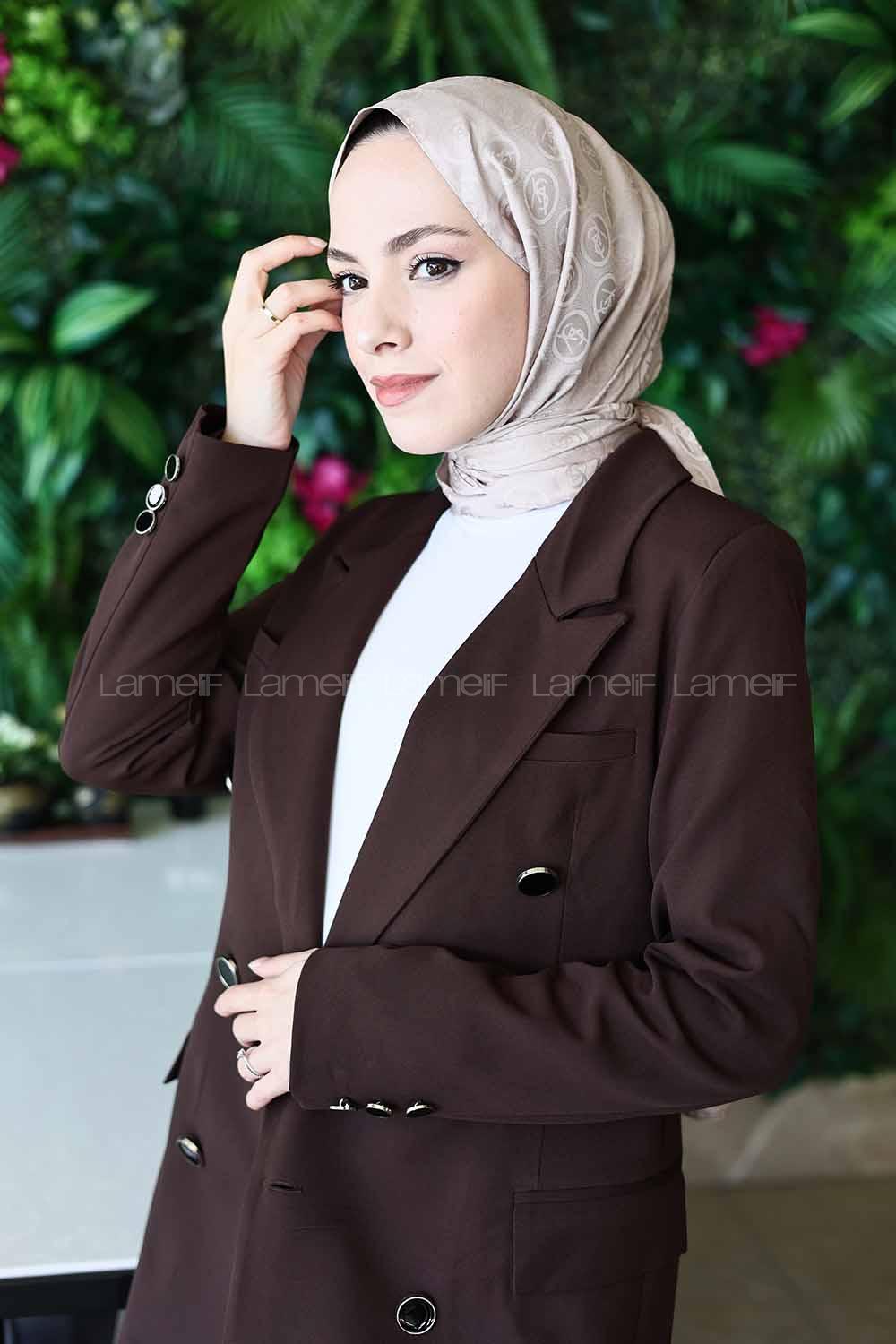 Lamelif LSY Desen Jakar Serisi Şal Koyu Taş