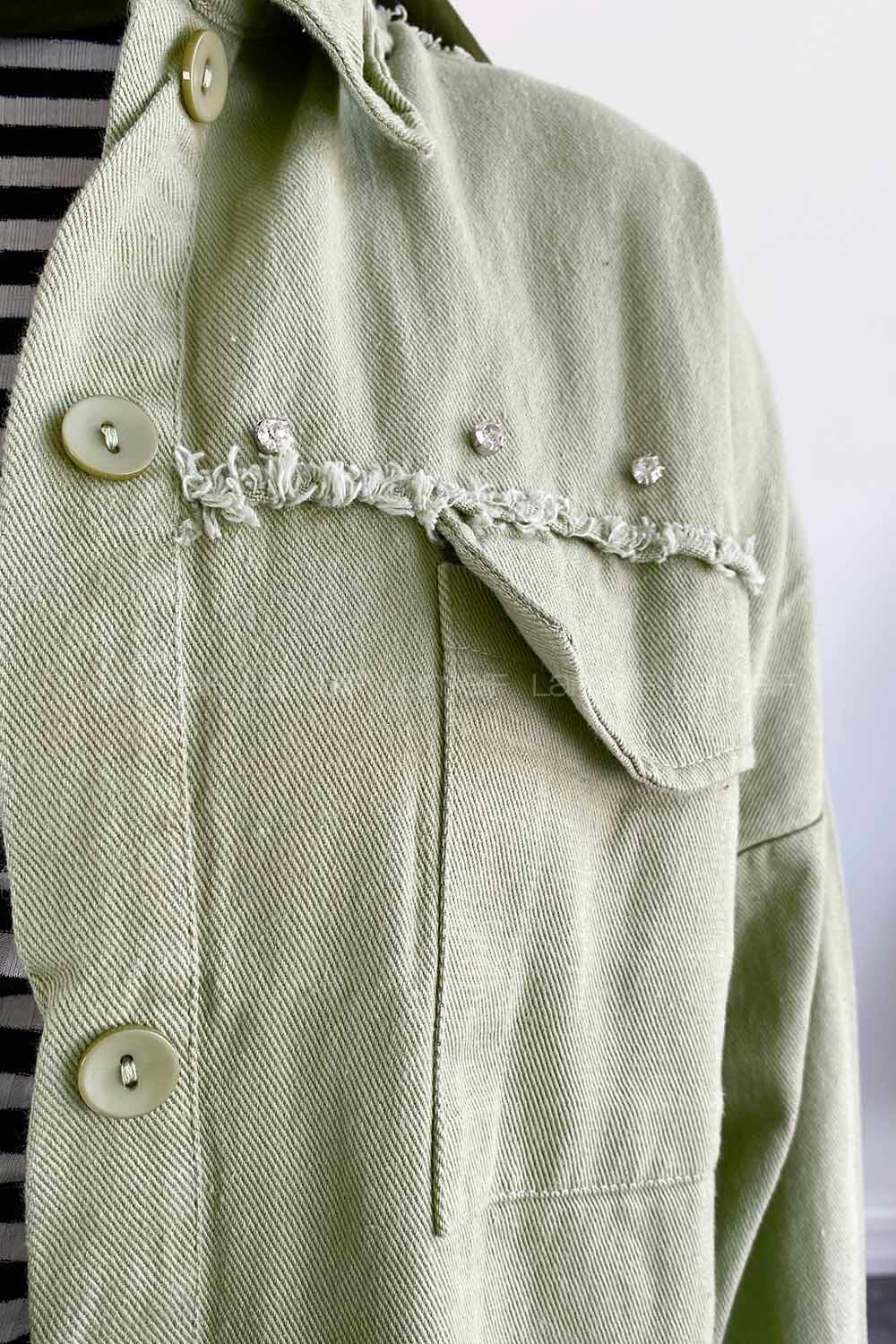 Mint Green Shirt Collar Long Arm Cotton Jacket