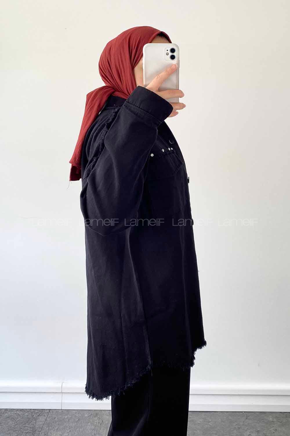 Black Shirt Collar Long Arm Cotton Jacket