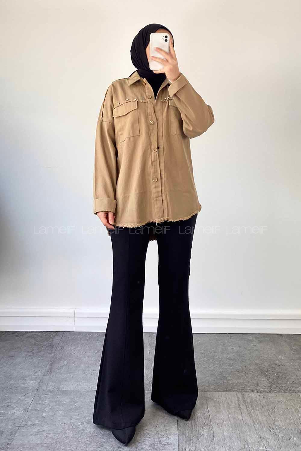 Brown With Milk Shirt Collar Long Arm Cotton Jacket