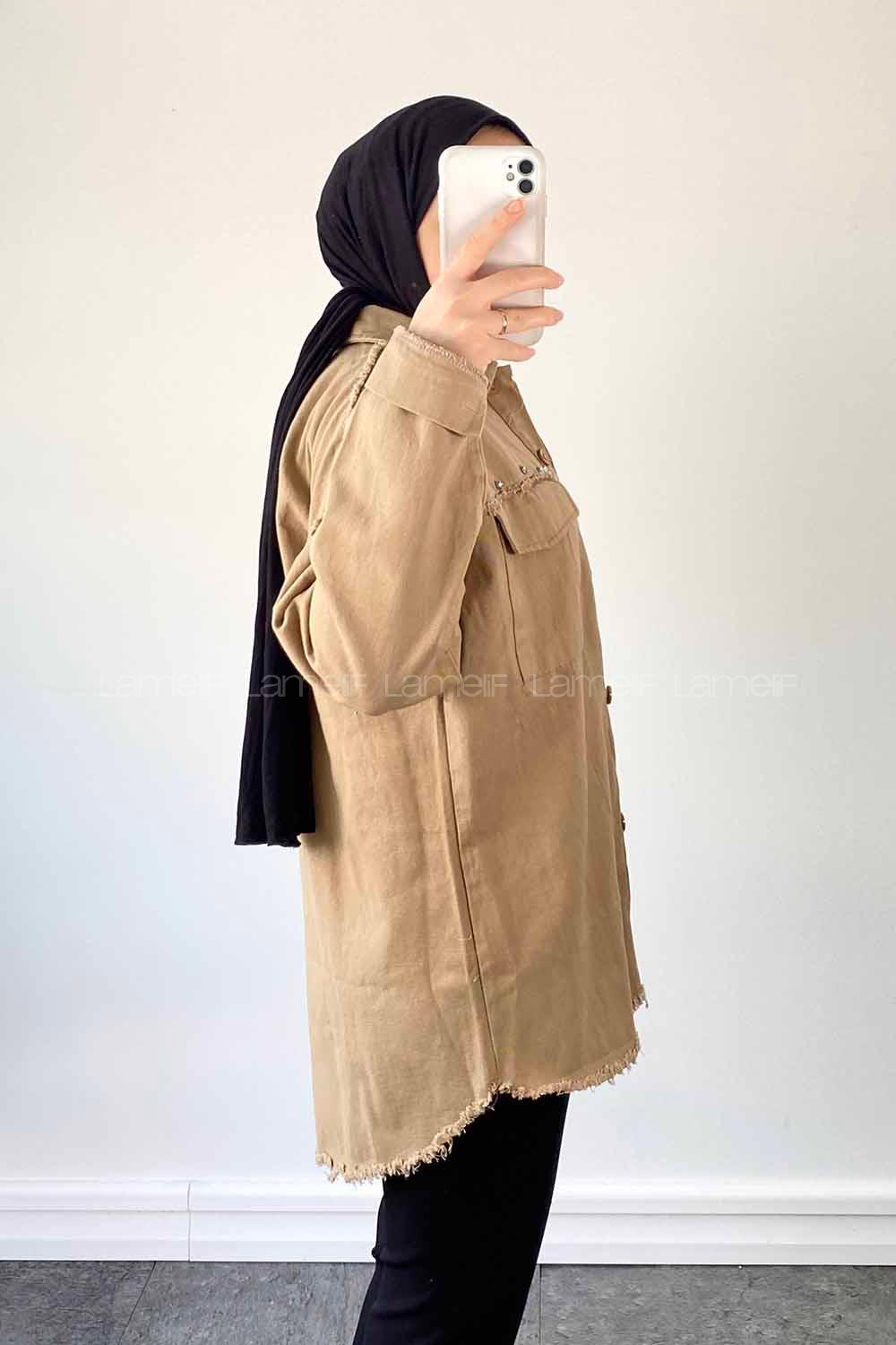 Brown With Milk Shirt Collar Long Arm Cotton Jacket
