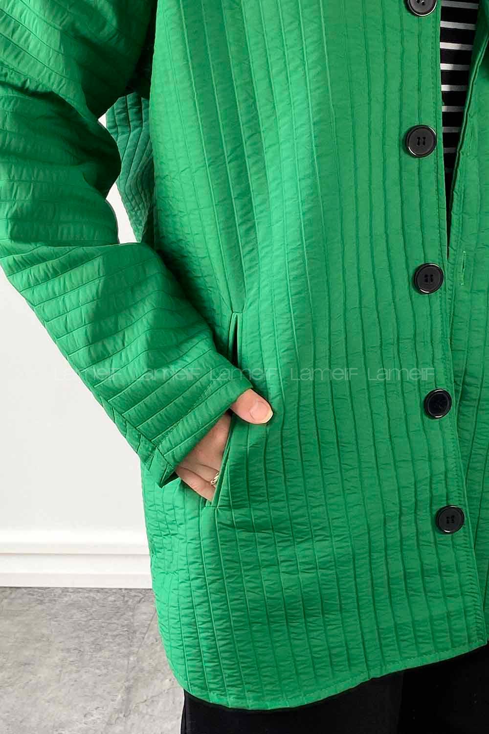 Green Hood Neck Long Arm Poplin Fabric Jacket