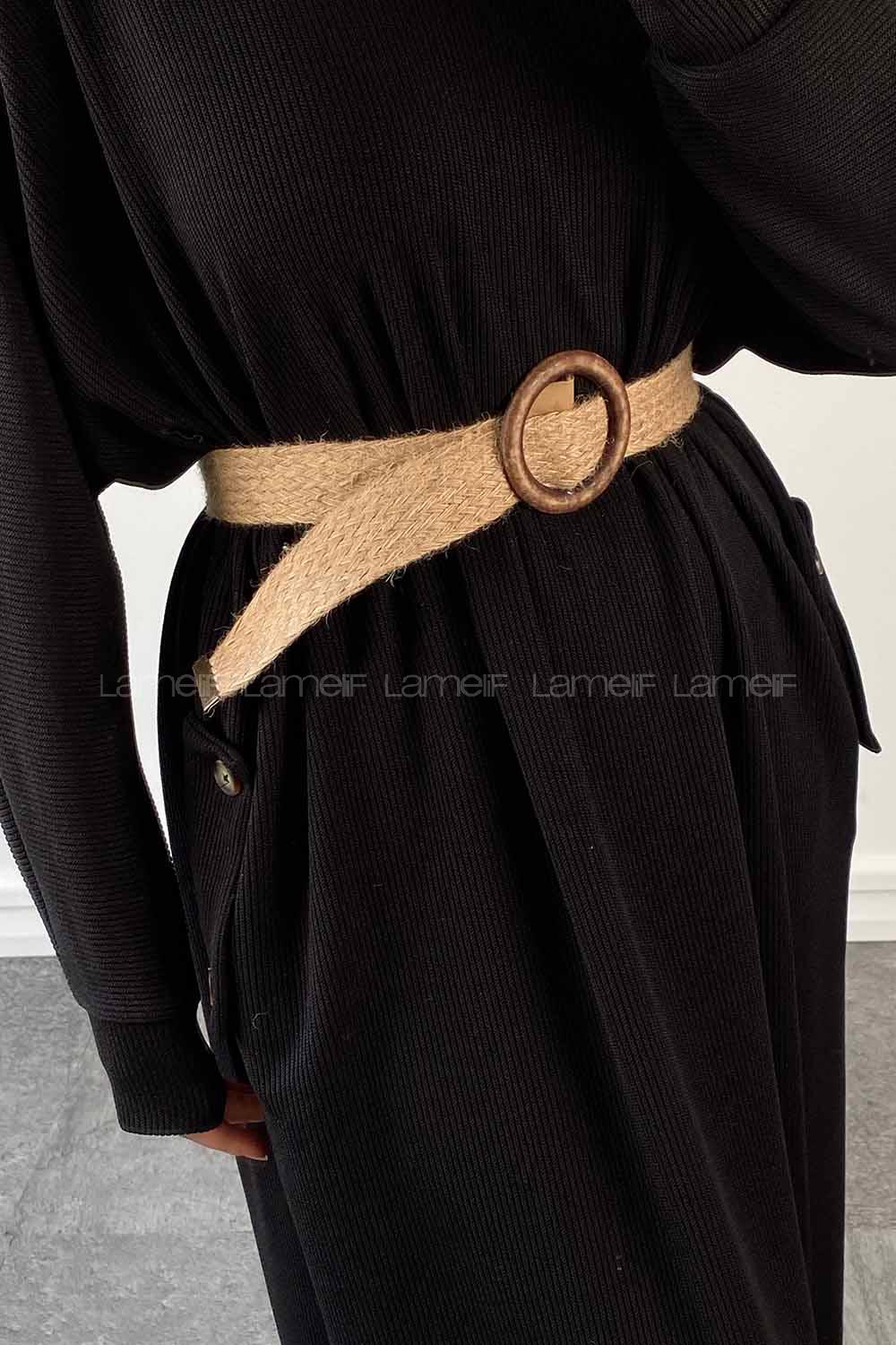 Lamelif Yan Cepli Caldo Triko Elbise Siyah