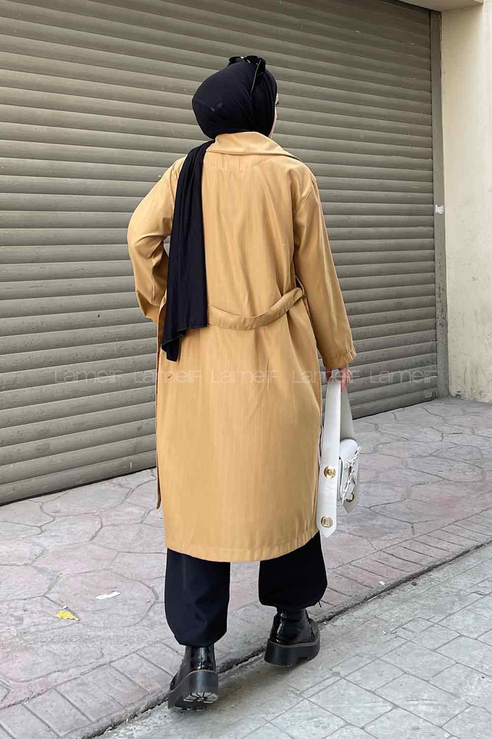 Lamelif Cuerpo Çizgi Detaylı Trençkot Camel