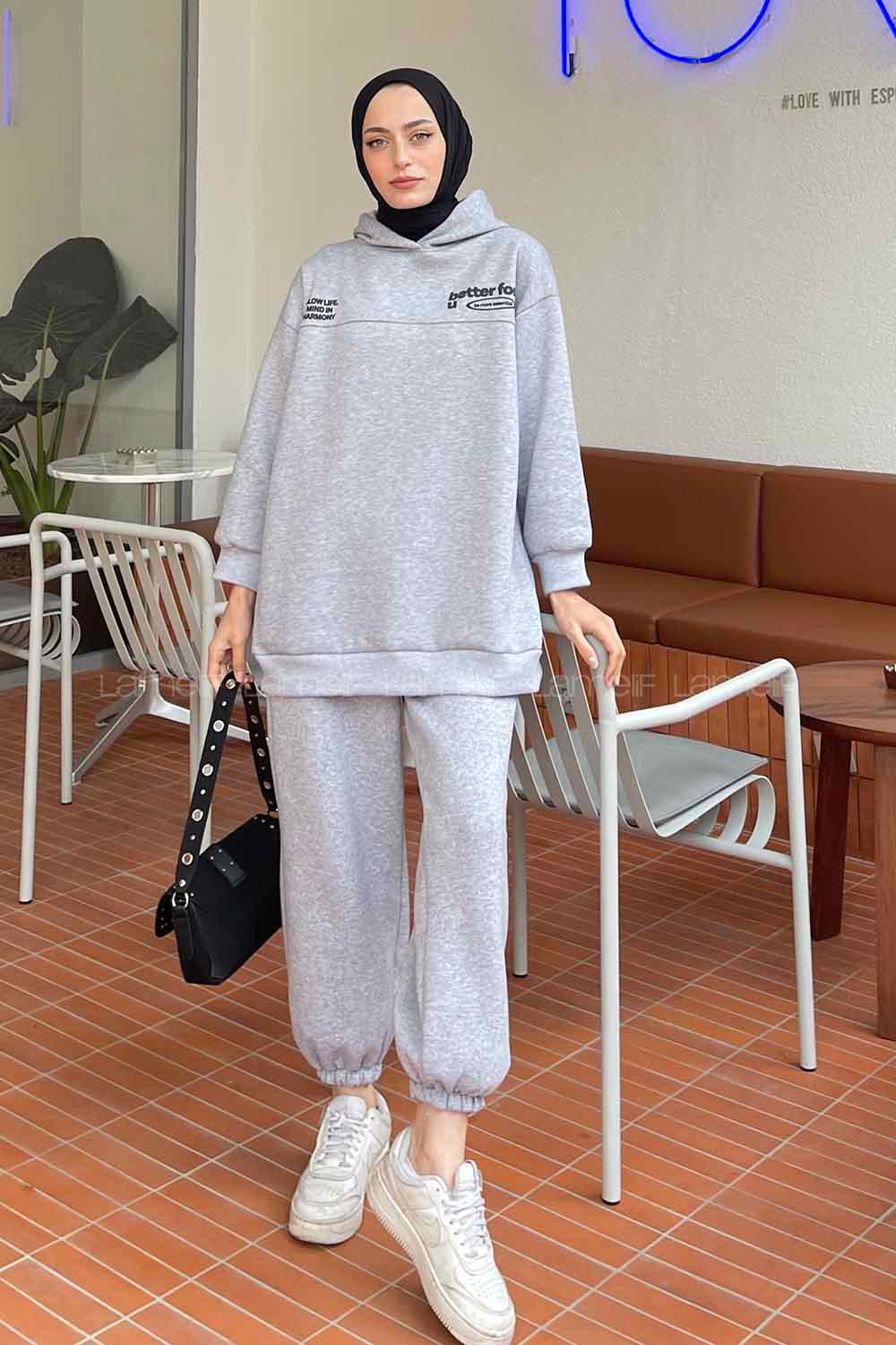 Modalamelid Dikiş Ve Yazı  Baskı Detaylı Sweatshirt Gri