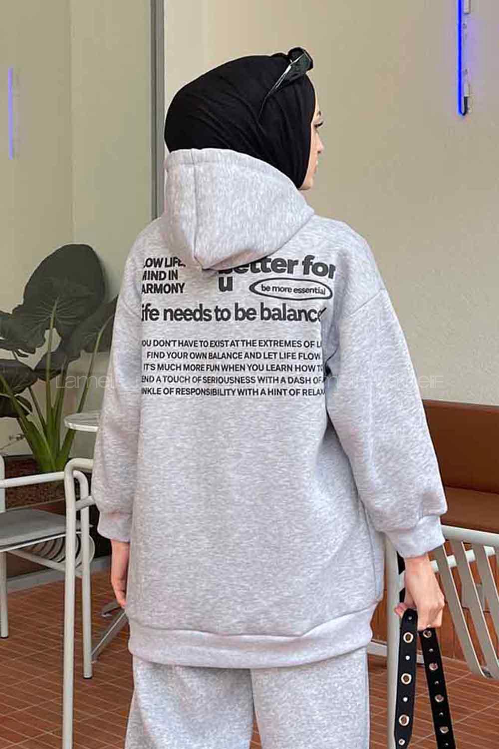 Modalamelid Dikiş Ve Yazı  Baskı Detaylı Sweatshirt Gri