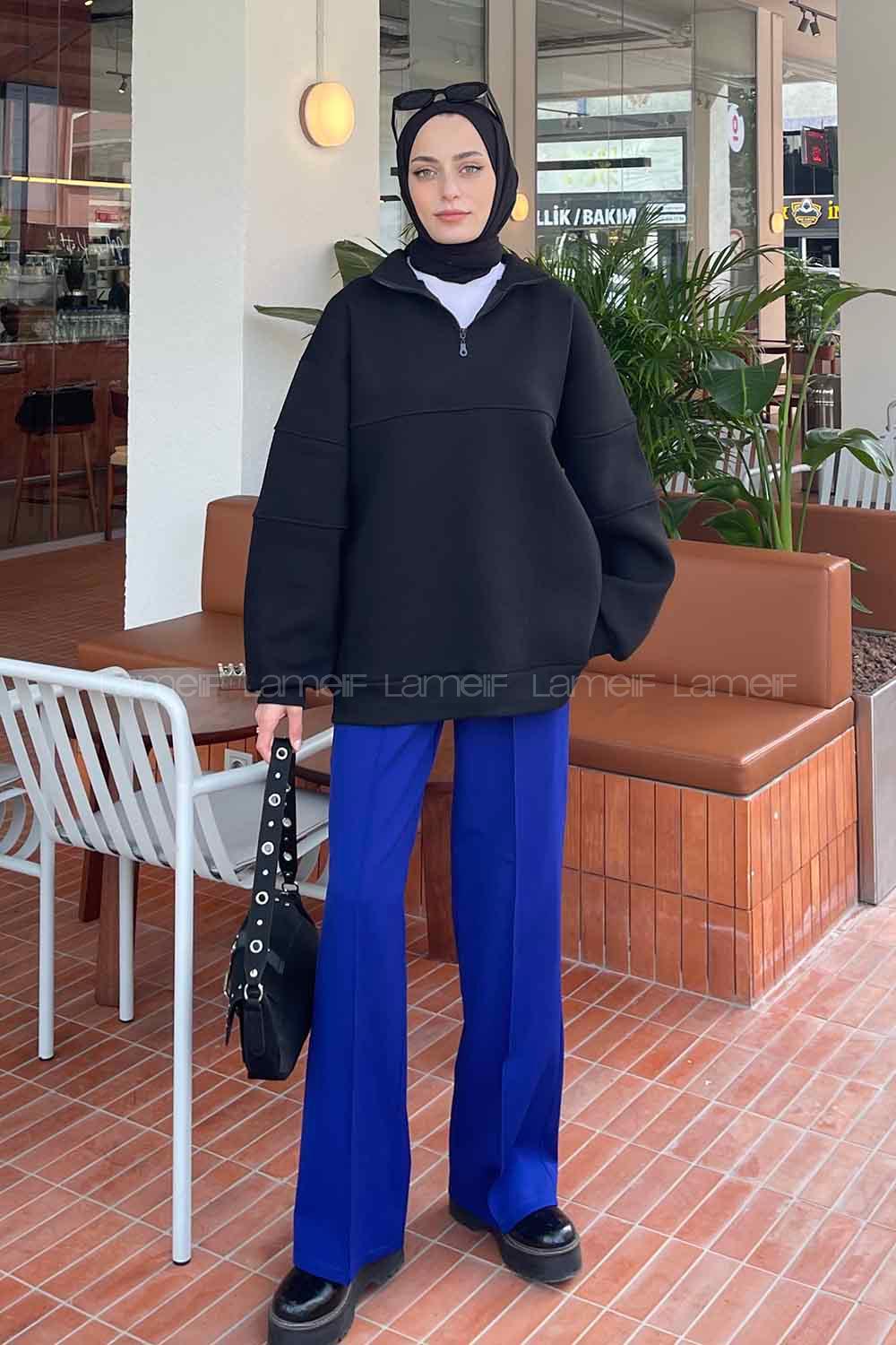 Black Neckband Long Arm Unprinted Sweatshirt