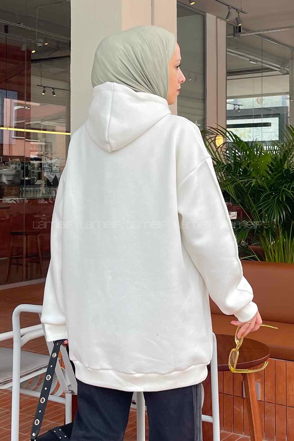 Modalemelif Mercy Baskılı Kapüşonlu Sweatshirt Ekru