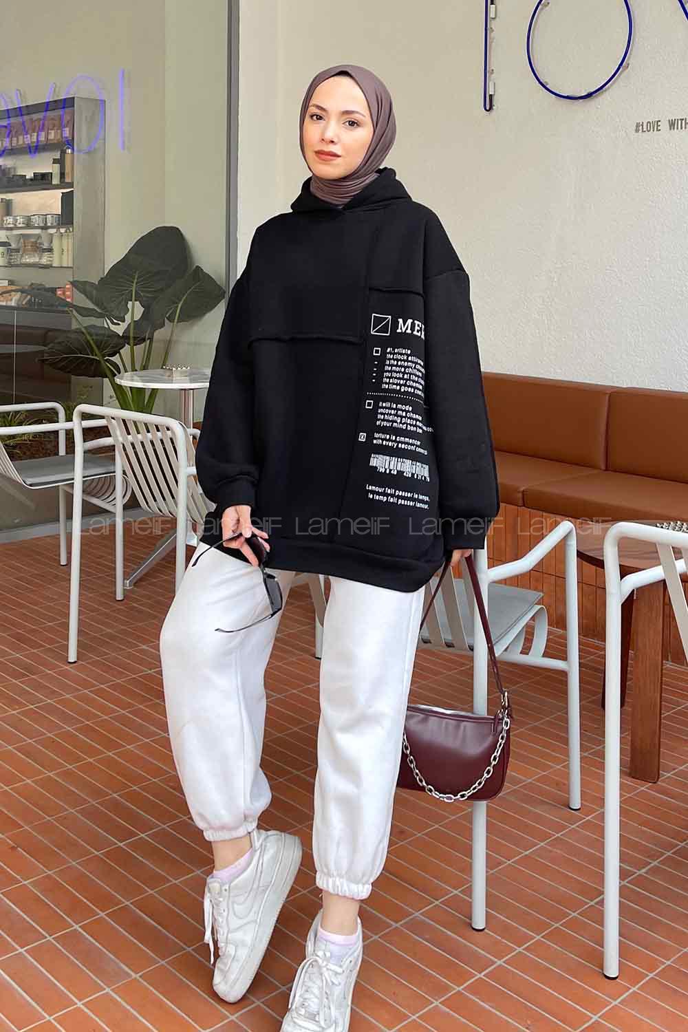 Modalemelif Mercy Baskılı Kapüşonlu Sweatshirt Siyah