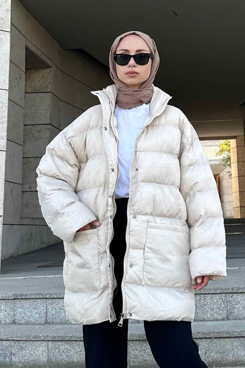 Cream Hood Neck Long Arm Coat