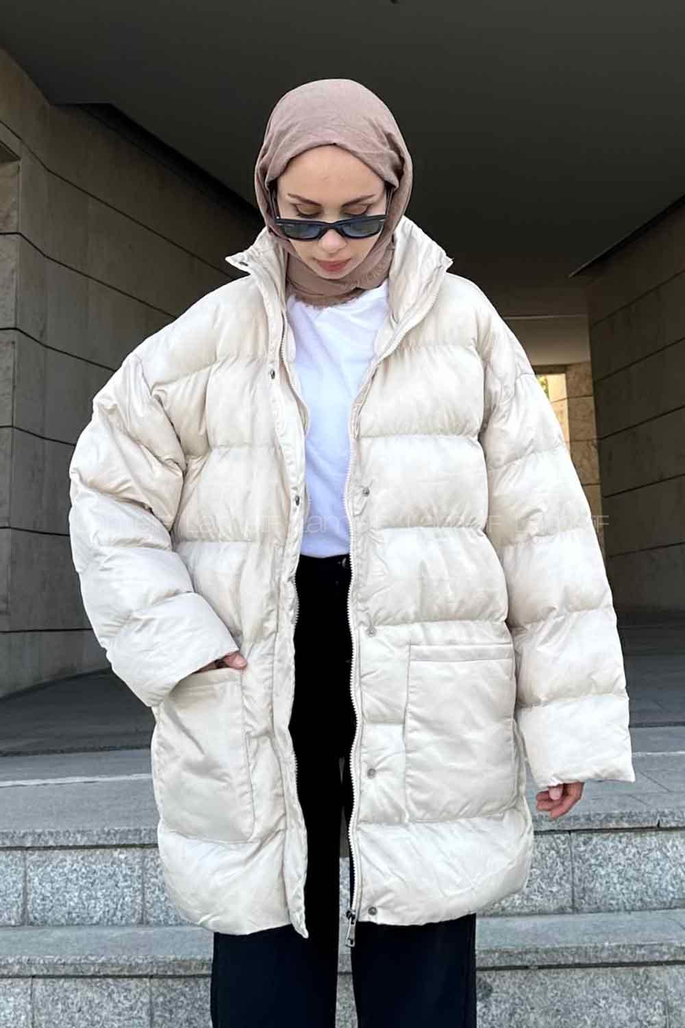 Cream Hood Neck Long Arm Coat