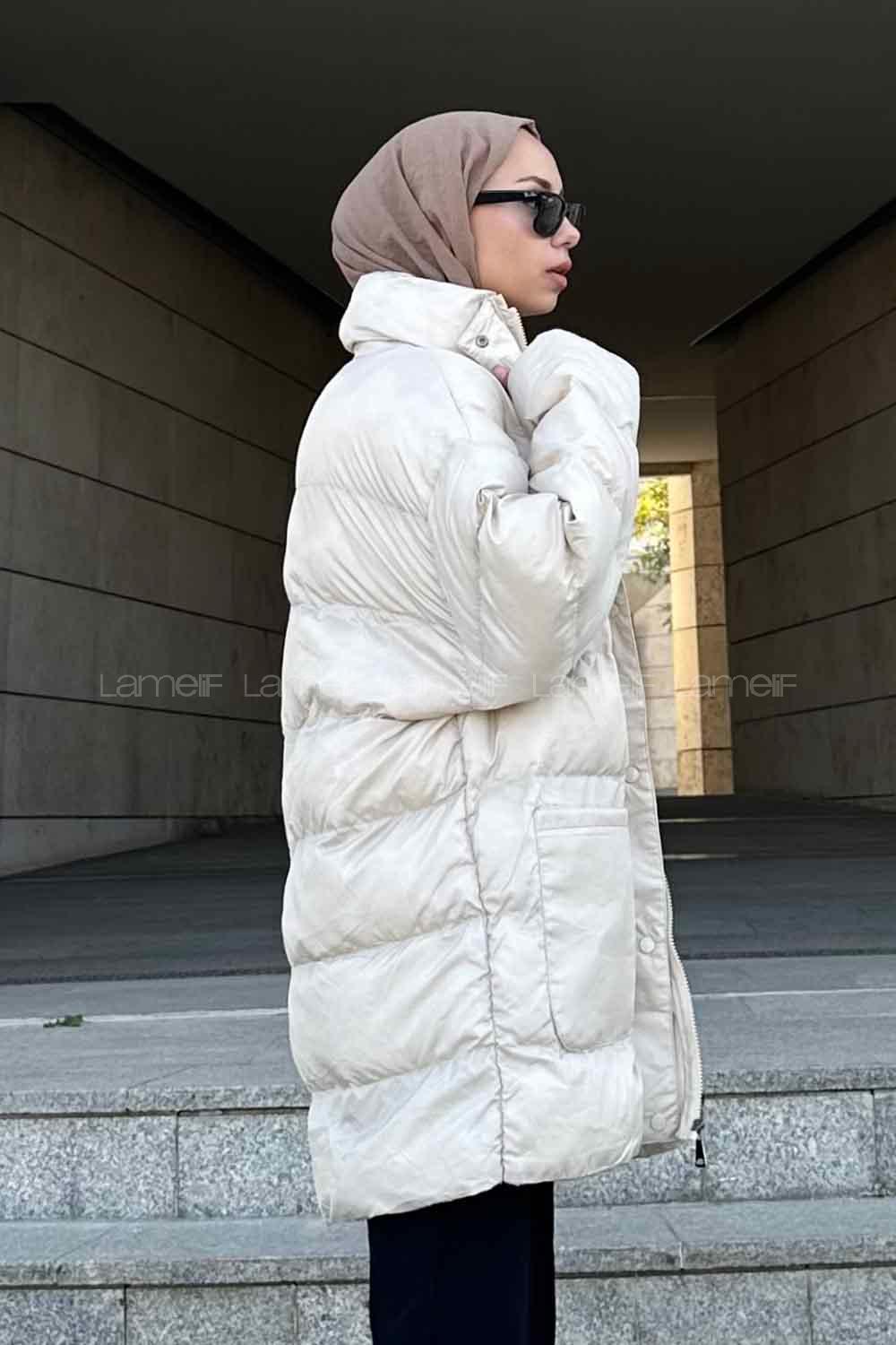 Cream Hood Neck Long Arm Coat