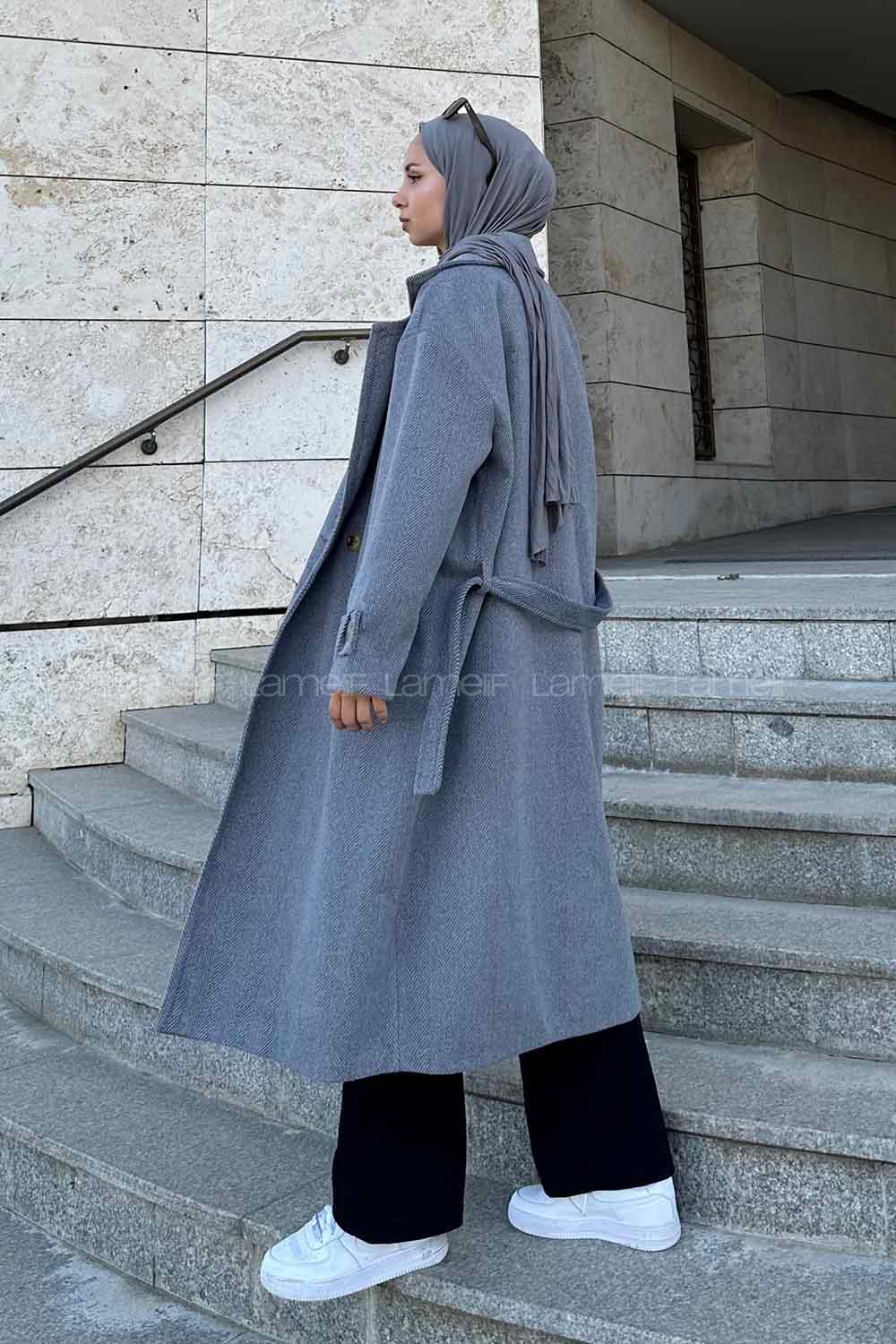 Smoked Medium V Neck Long Arm Stamp Fabric Coat