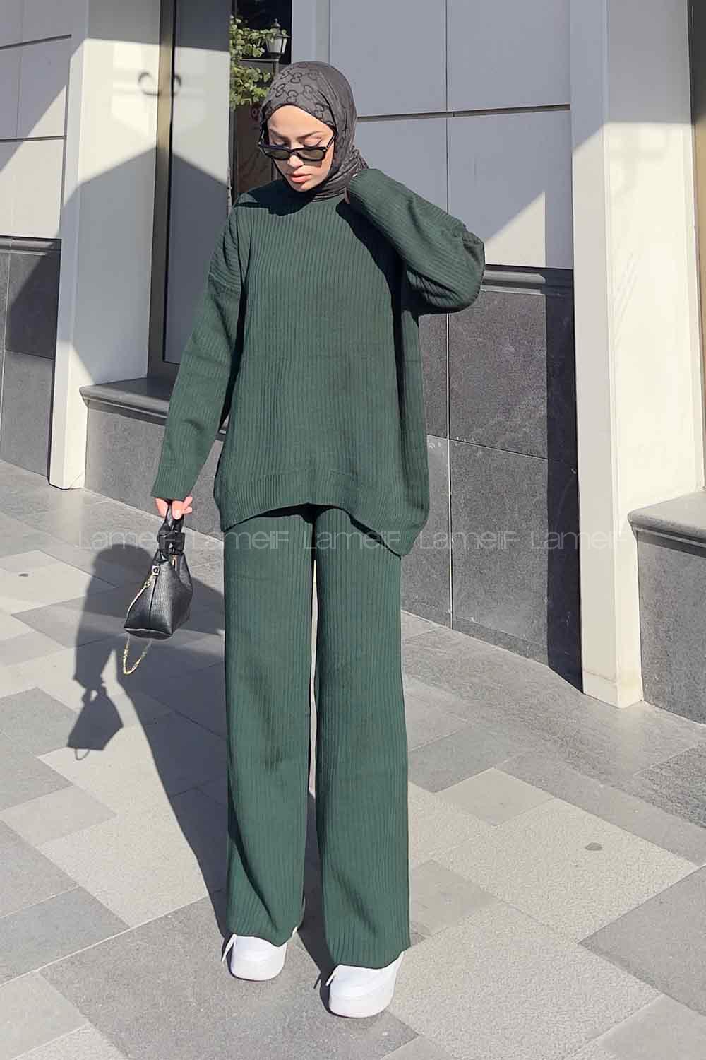 Emerald Green Medium Crew Neck Long Arm Knitwear Comfortable Suit