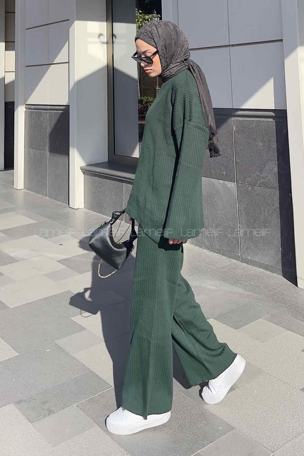 Emerald Green Medium Crew Neck Long Arm Knitwear Comfortable Suit