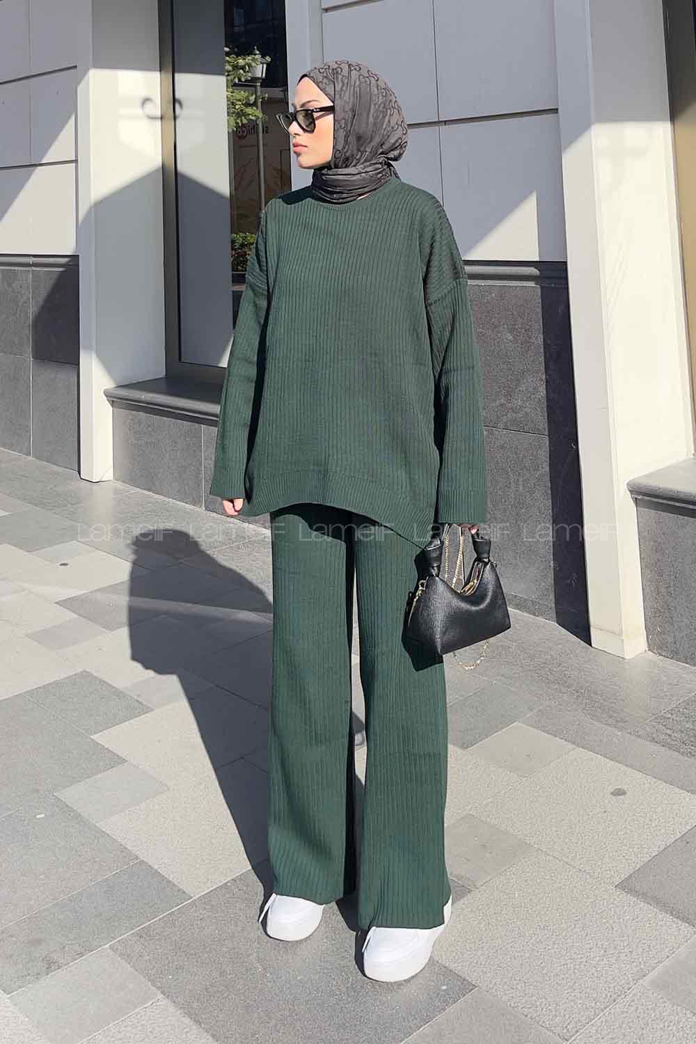Emerald Green Medium Crew Neck Long Arm Knitwear Comfortable Suit