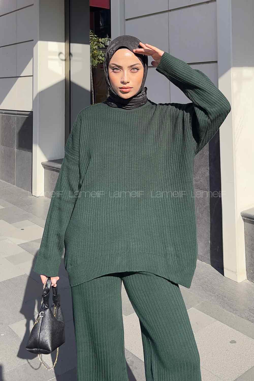 Emerald Green Medium Crew Neck Long Arm Knitwear Comfortable Suit