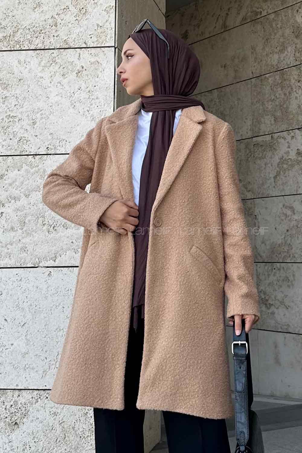 Lamelif Valeria Tek Düğmeli Peluş Kaban Sütlü Kahve