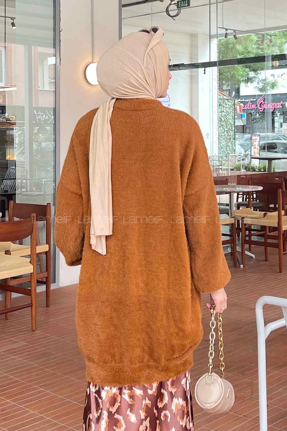 Tan Turtle Neck Cotton Lycra Unprinted Tunic