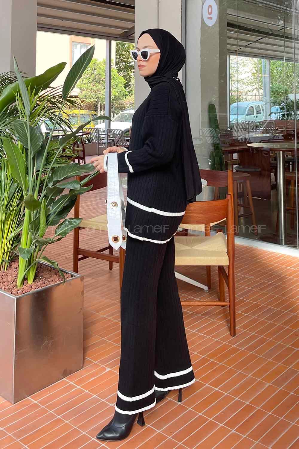 Black Medium Crew Neck Long Arm Knitwear Regular Trousers Comfortable Suit