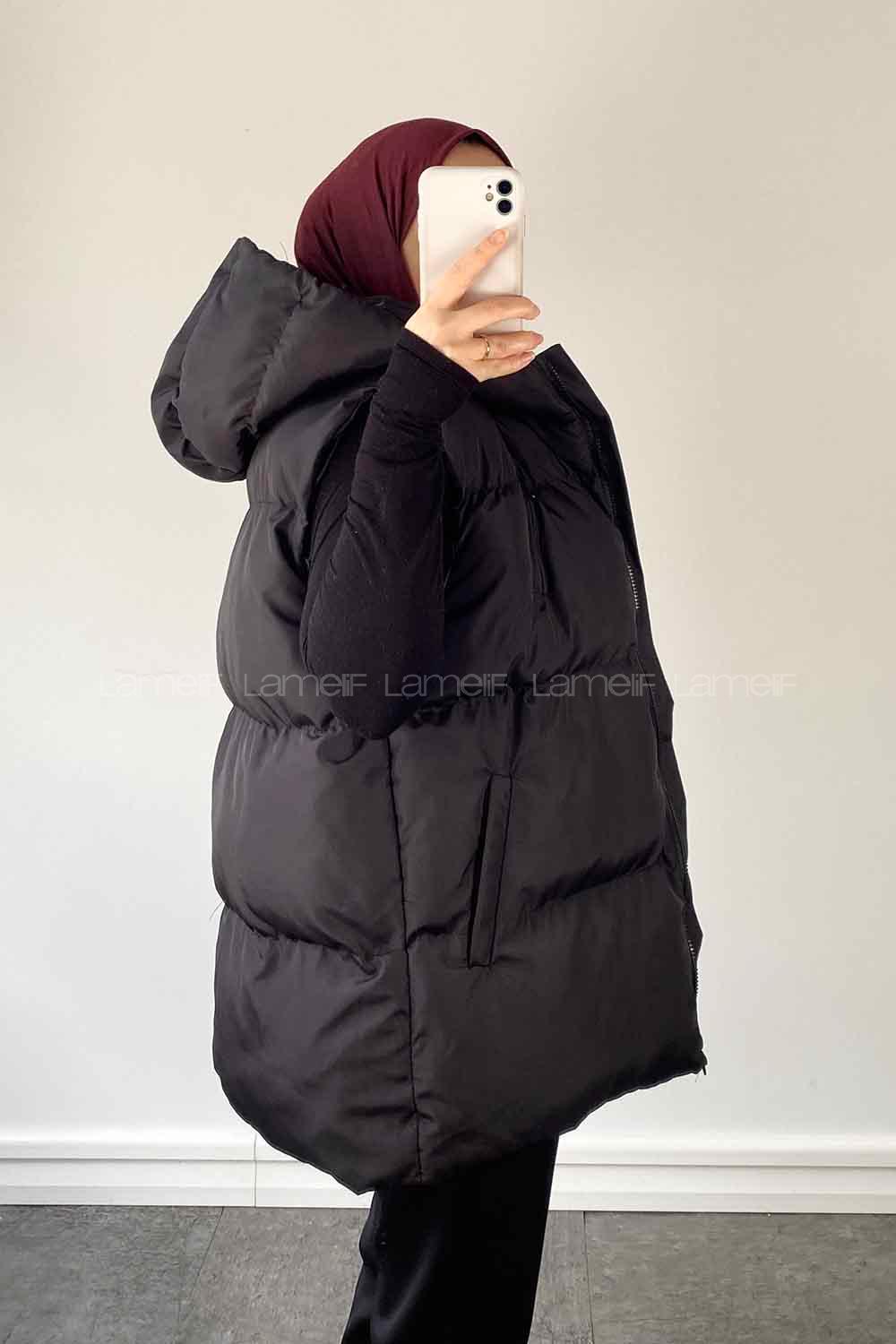 Black Hood Neck Zero Arm Cotton Unprinted Vest