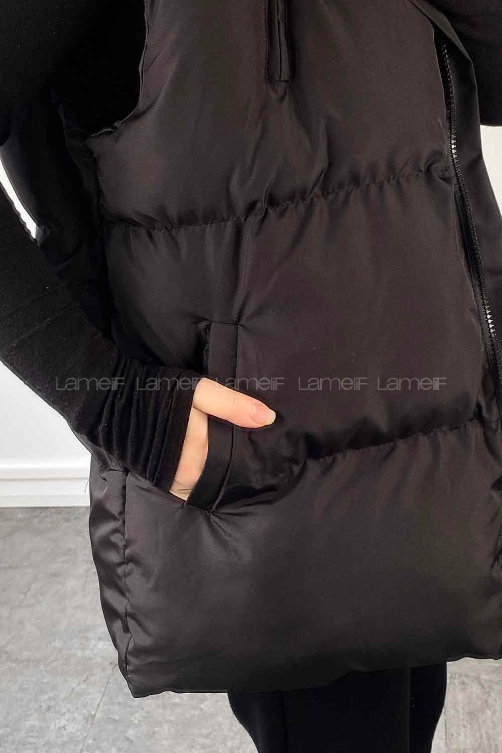 Black Hood Neck Zero Arm Cotton Unprinted Vest