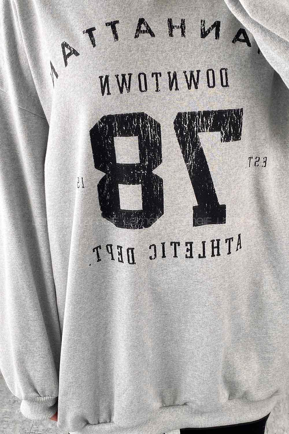 Gray Crew Neck Long Arm Printed Sweatshirt