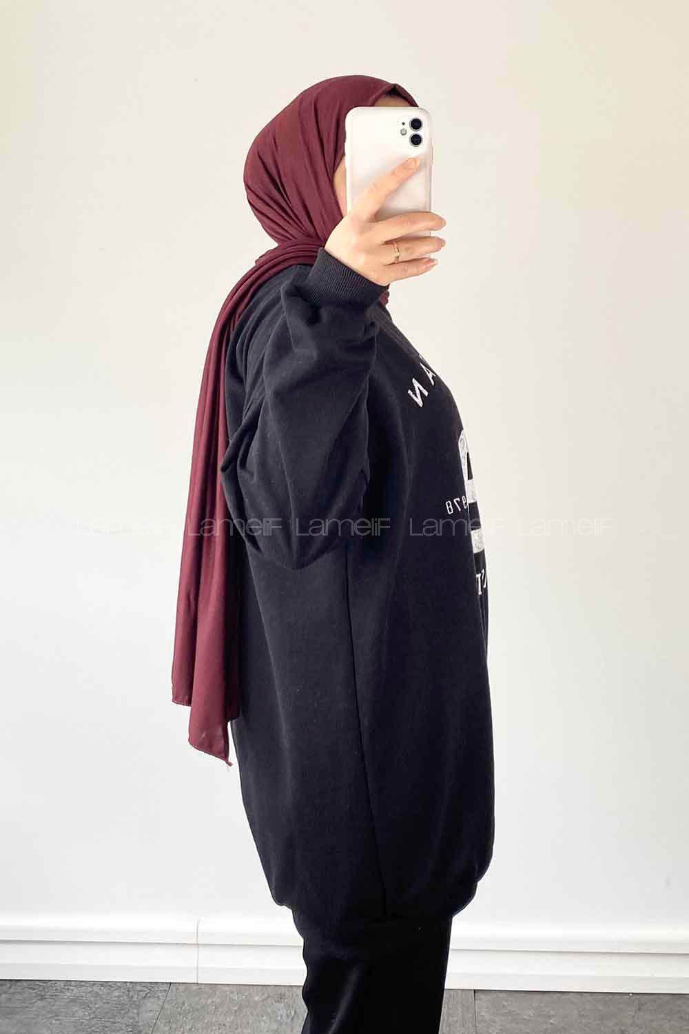 Black Crew Neck Long Arm Printed Sweatshirt