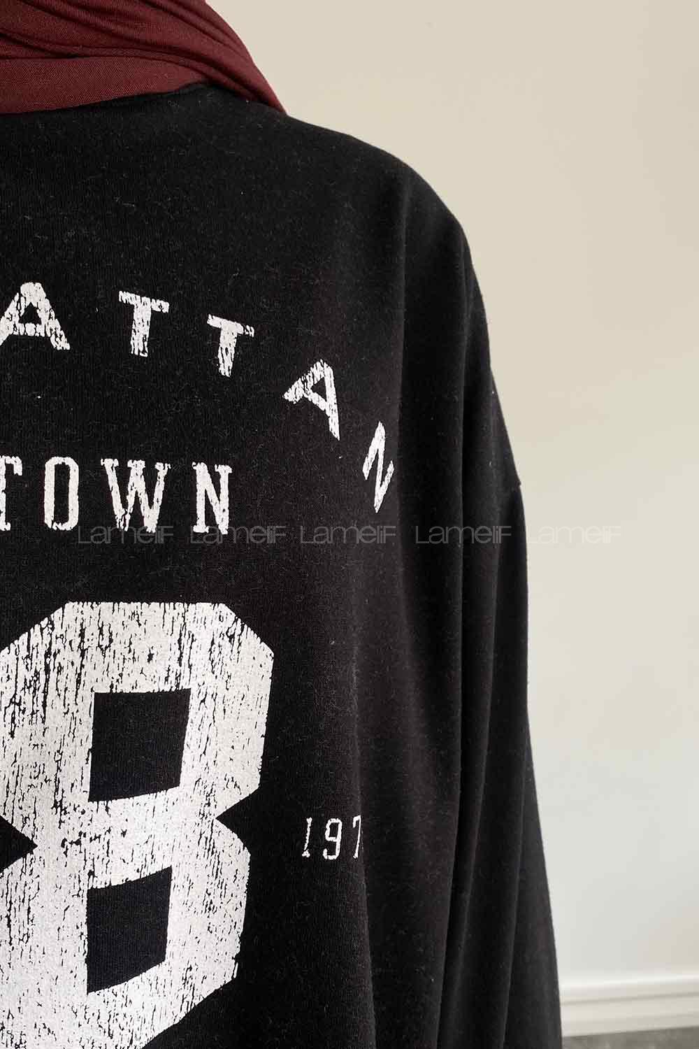 Black Crew Neck Long Arm Printed Sweatshirt