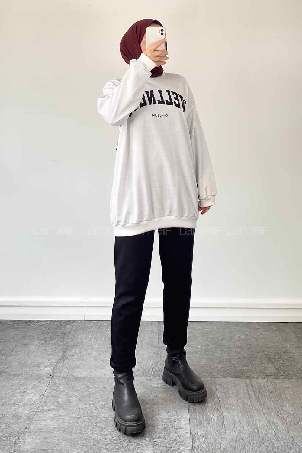 White Medium Crew Neck Long Arm Printed Sweatshirt