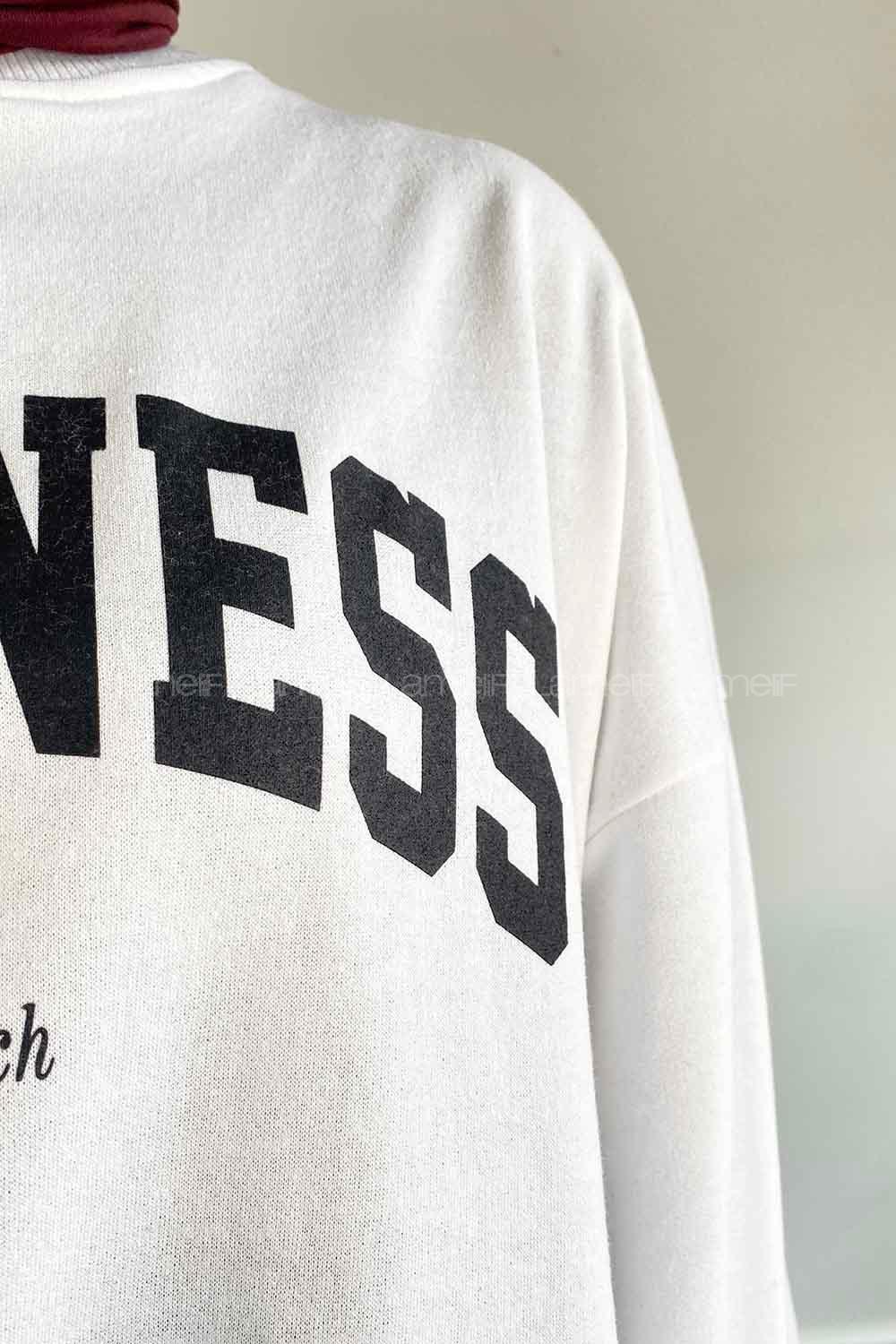 White Medium Crew Neck Long Arm Printed Sweatshirt