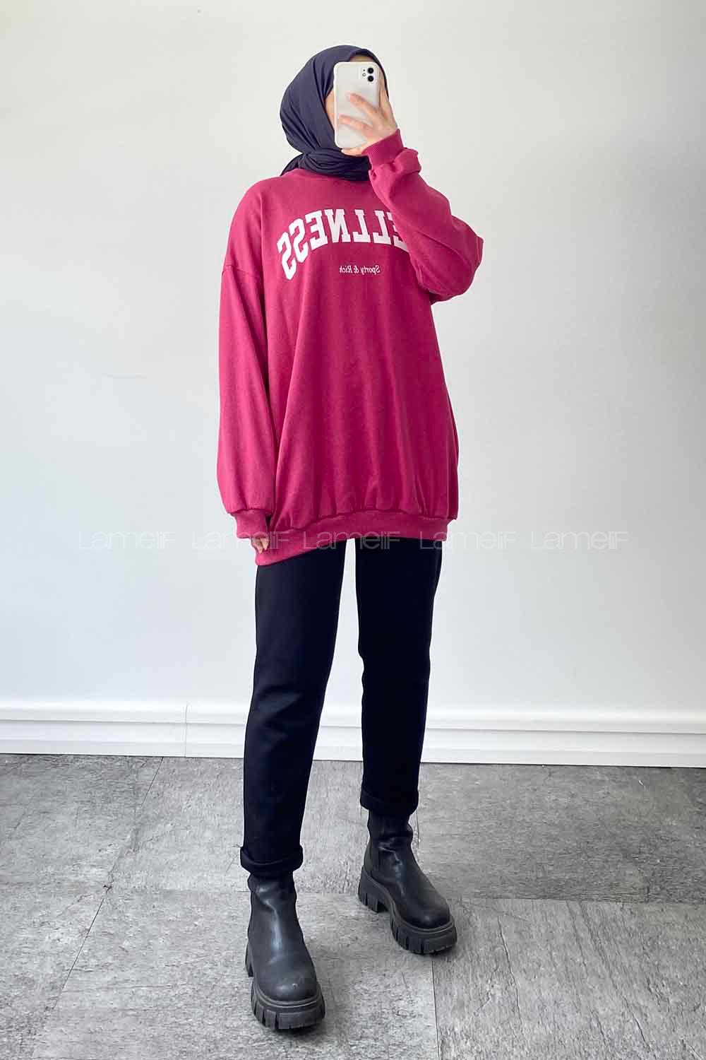 Fuchsia Medium Crew Neck Long Arm Printed Sweatshirt