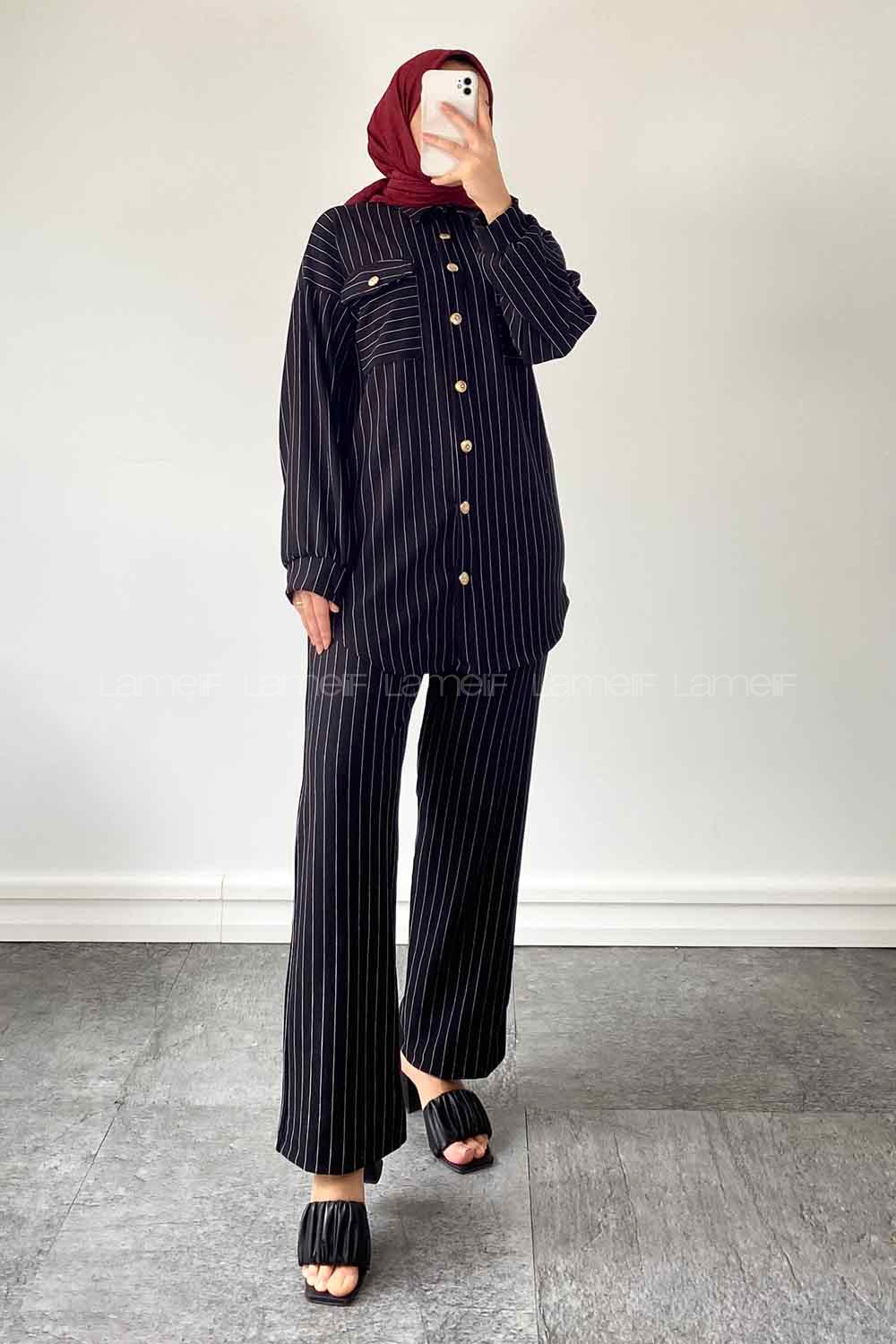 Black Shirt Collar Long Arm Cotton Comfortable Suit