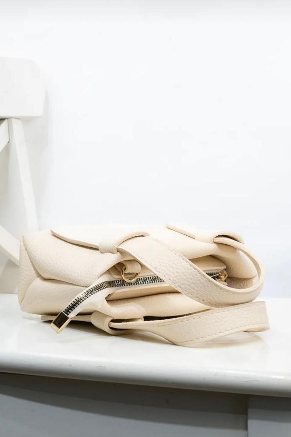 Cream Buckle Skin Hand Bag Bag