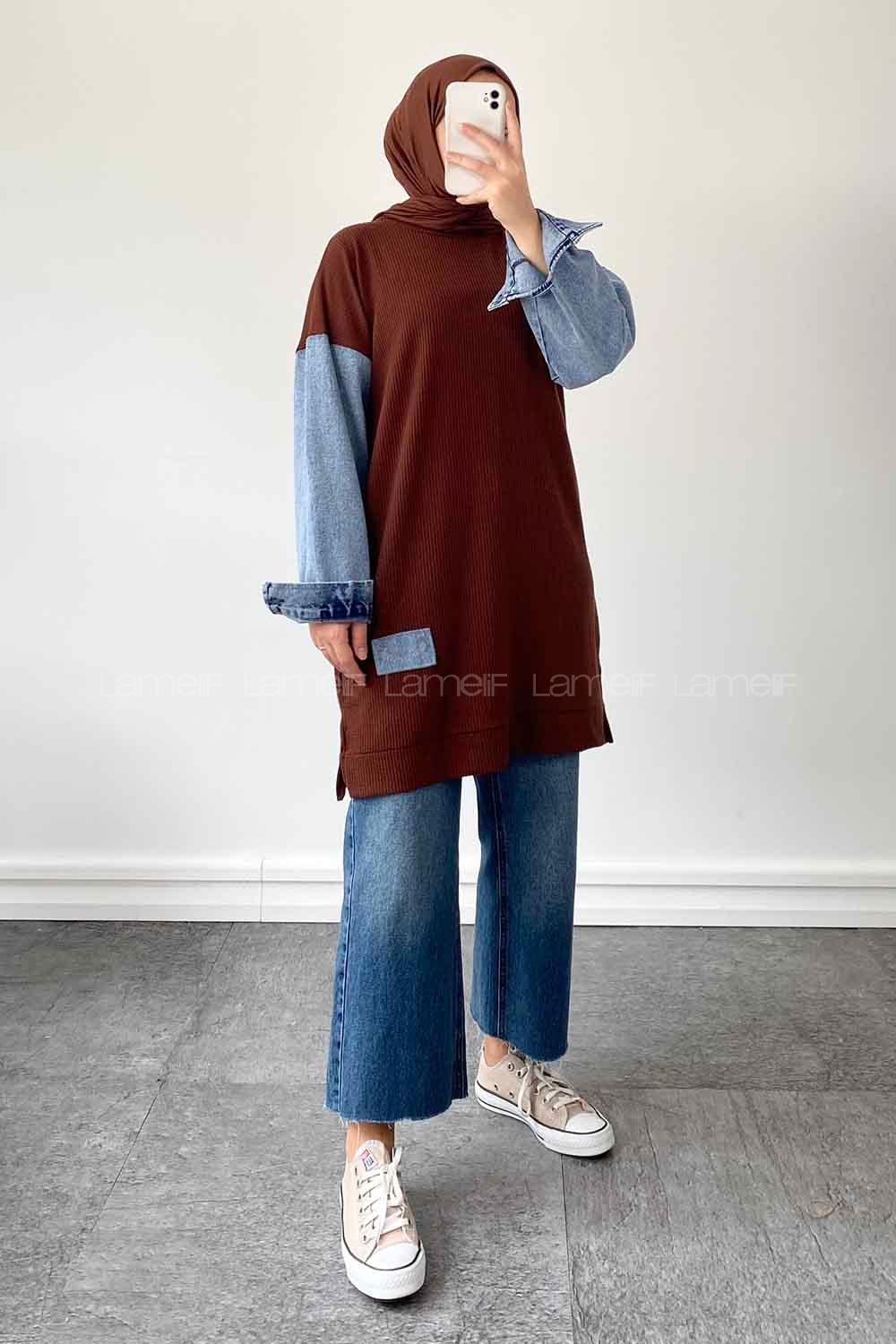 Bitter Brown Medium Crew Neck Knitwear Tunic