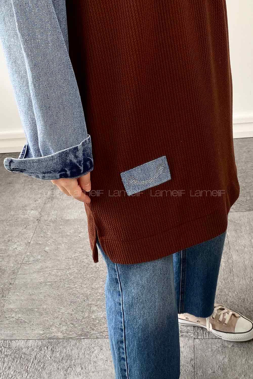 Bitter Brown Medium Crew Neck Knitwear Tunic