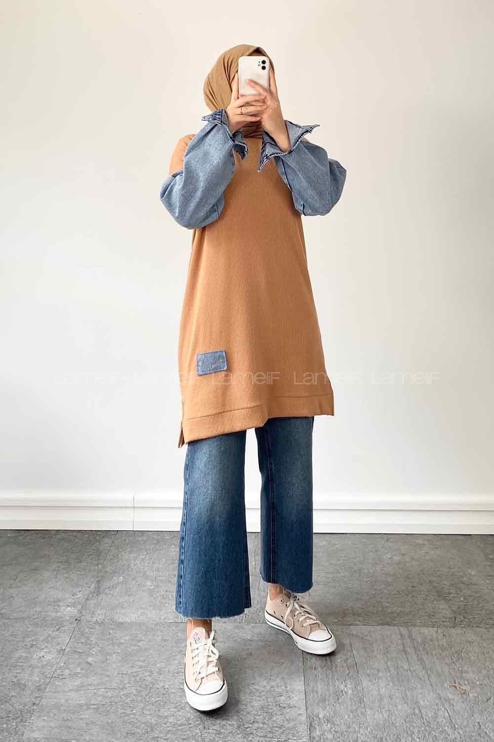 Brown With Milk Medium Crew Neck Knitwear Tunic