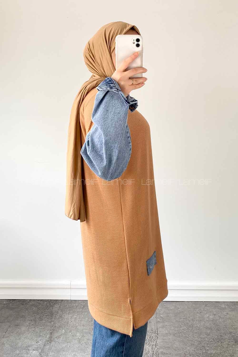 Brown With Milk Medium Crew Neck Knitwear Tunic