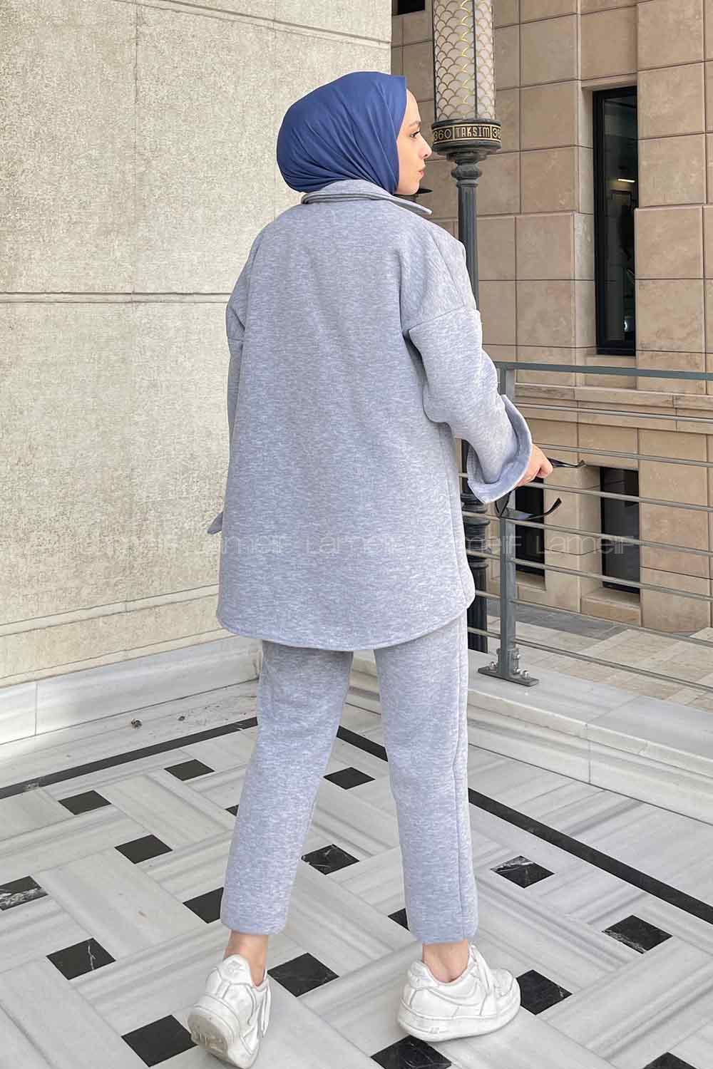 Gray Shirt Collar Long Arm Wool Cotton Fabric Elastic Trousers Comfortable Suit